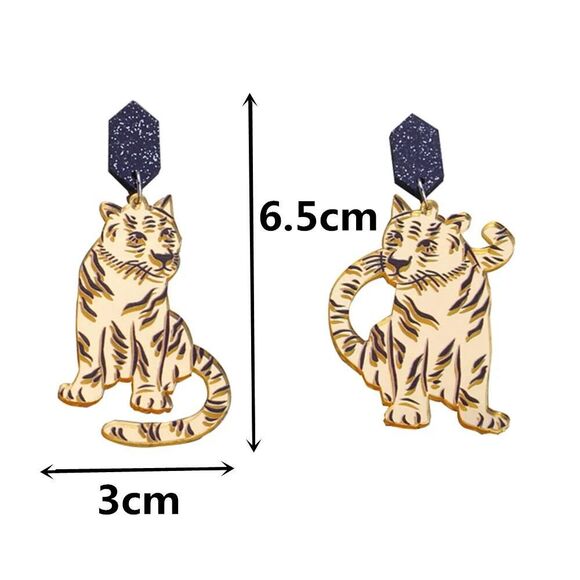 Tiger‎ Mirror Acrylic Gold and Black Earrings - Picture 4 of 4